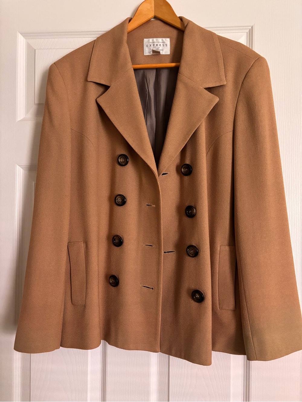 Express Tailleur Women's Double-Breasted Camel Wool Blazer Jacket